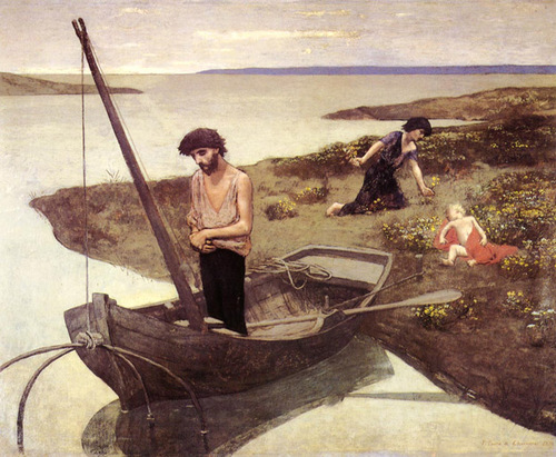 油画,油画人物,夏凡纳,《贫穷的渔夫》