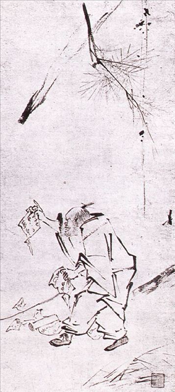 318,国画,国画人物,梁楷,《六祖破经图》