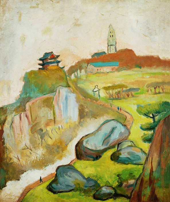 318,关良,油画,《灵岩山》