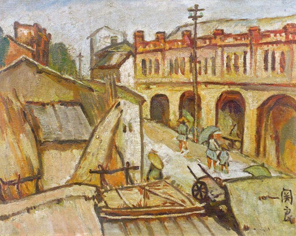 318,关良,油画,《上海街景》