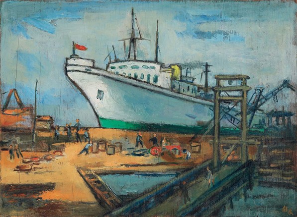 318,关良,油画,《海港晨曲》