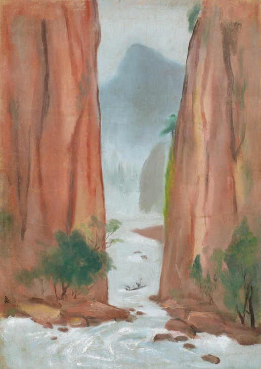 318,关良,油画,《双岳览胜轻舟过》