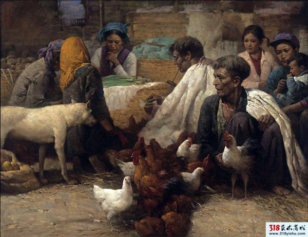 318,318艺术,区础坚,油画,《卖鸡者》