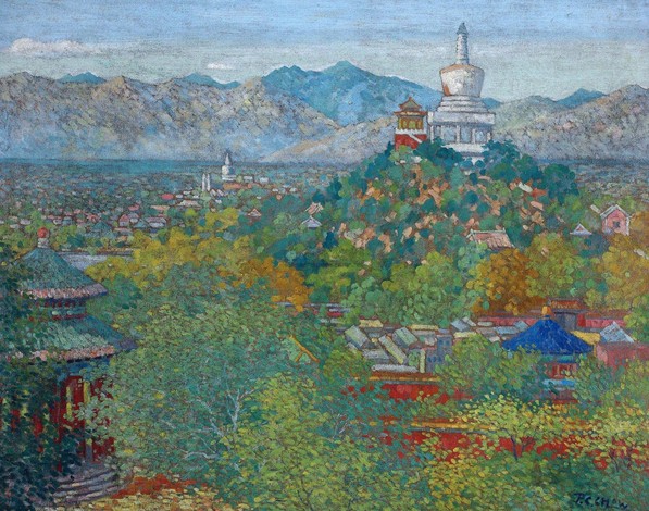 318,318艺术,周碧初,油画,油画风景,《遥望北海公园》