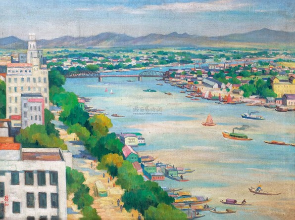 318,318艺术,周碧初,油画,油画风景,《俯瞰珠江》