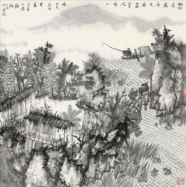 318,318艺术,何加林,国画,国画山水,《湖水茫茫》