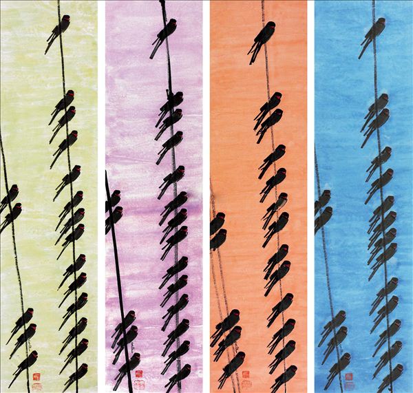 318,318艺术,贾平西,国画,国画花鸟,《四条屏》