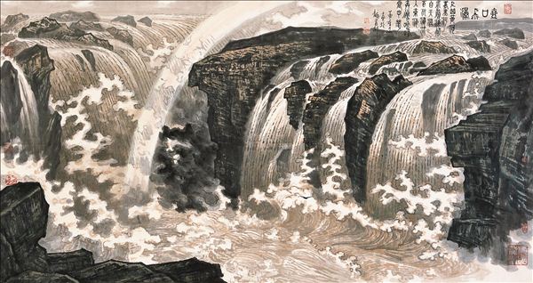 318,318艺术,苗重安,国画,国画山水,《壶口瀑布》