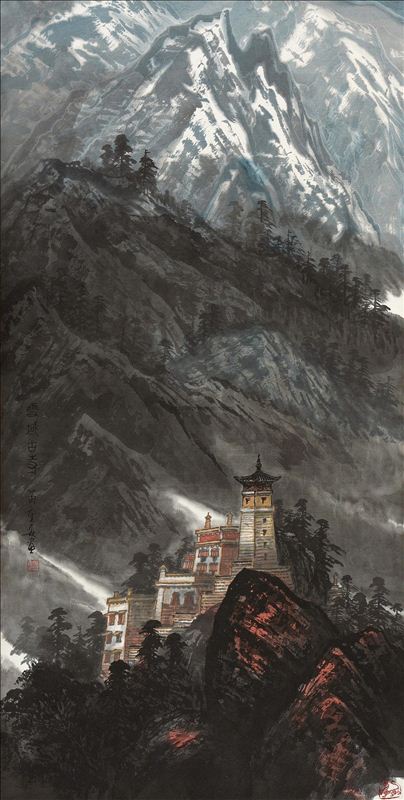 318,318艺术,苗重安,国画,国画山水,《雪域古寺》