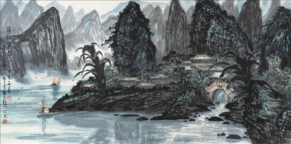 318,318艺术,苗重安,国画,国画山水,《漓江风帆》