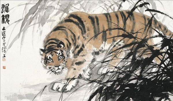 318,318艺术,汤文选,国画,国画花鸟,《雄视》
