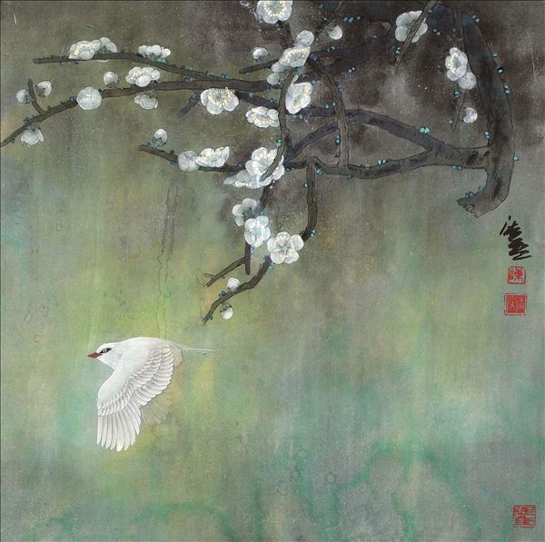 318,318艺术,陈湘波,国画,国画花鸟,《工笔白梅》