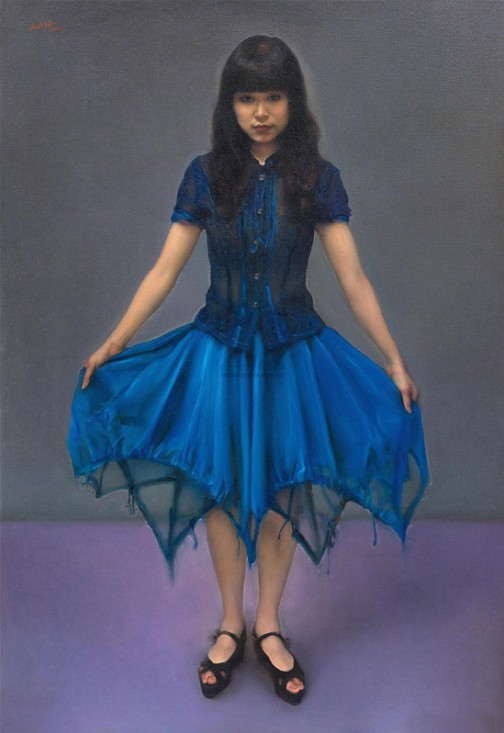 318,318艺术,庞茂琨,油画,油画人物,《穿蓝裙子的女孩》
