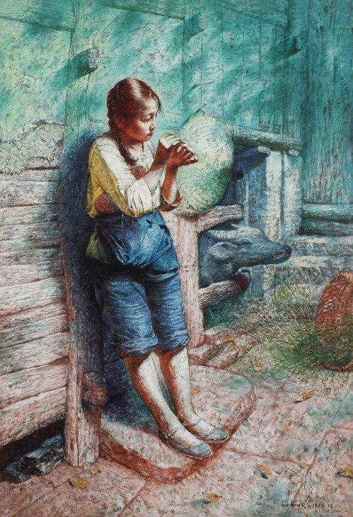 318,318艺术,罗中立,油画,油画人物,《穿针》