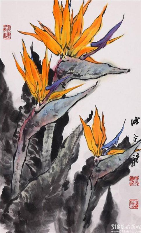 318,318艺术,陈永锵,国画,国画花鸟,《鹤望兰》