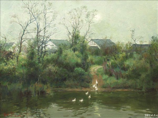 318,318艺术,赖征云,油画,油画风景,《春江水暖》