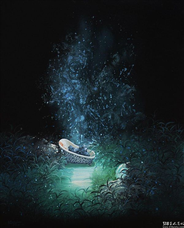 318,318艺术,朱君,油画,油画风景,《浴缸里的假山石之一》