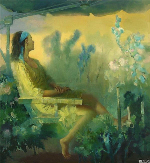 318,318艺术,油画,油画人物,《丛花映夕阳》