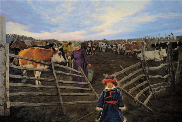 318,318艺术,龙力游,油画,油画人物,《草原牧歌》