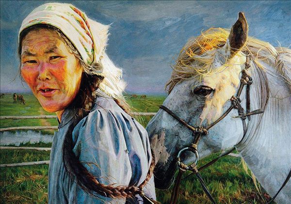 318,318艺术,龙力游,油画,油画人物,《大辫子》