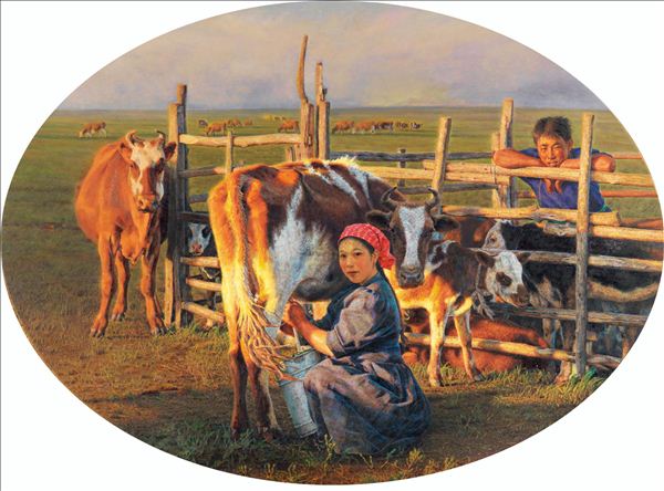 318,318艺术,龙力游,油画,油画人物,《牧场上的金色时光》