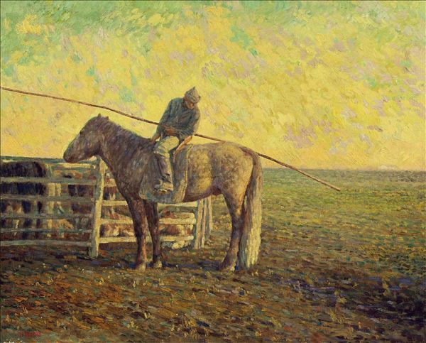318,318艺术,龙力游,油画,油画人物,《拿套马杆的男孩》