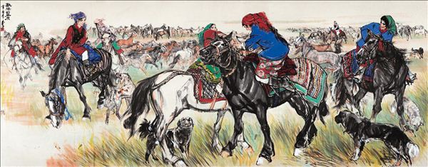 318,318艺术,黄胄,国画,国画人物,《欢腾的草原》