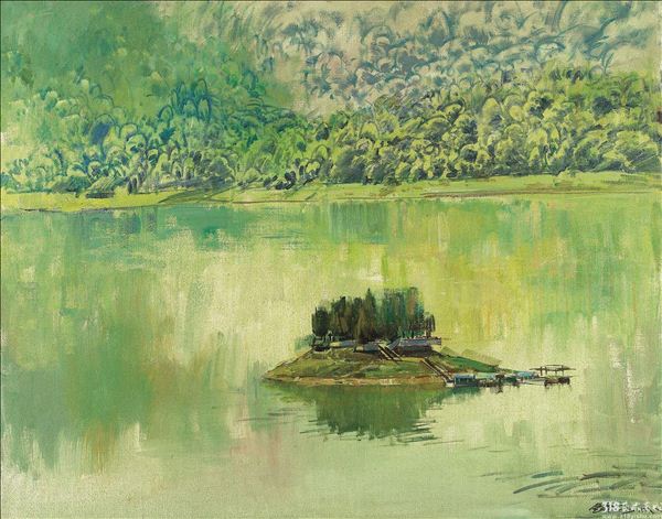 318,318艺术,李金明,油画,油画风景,《日月潭初晴》