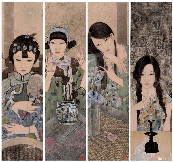 318,318艺术,艺术品交易网站,高飞,国画,《清风四屏》