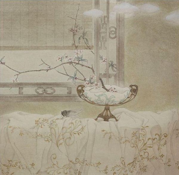 318,318艺术,艺术品交易网站,谢莹,国画,国画花鸟,《晴窗花系列》