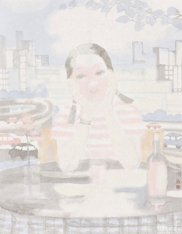 318,318艺术,原创艺术,当代艺术,艺术商城,艺术品市场,《喝红酒的女孩》