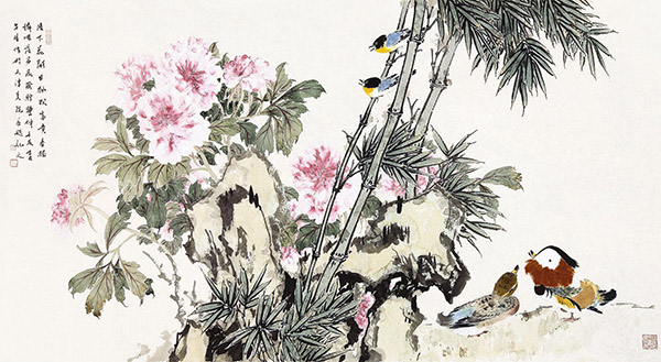 318,318艺术,当代艺术,原创艺术,艺术收藏,国画,周午生,《牡丹鸳鸯图》