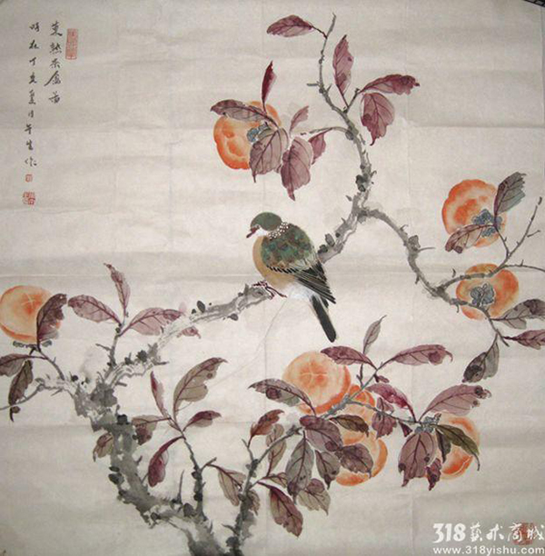 318,318艺术,原创艺术,当代艺术,艺术商城,艺术品市场,周午生,《柿子斑鸠》